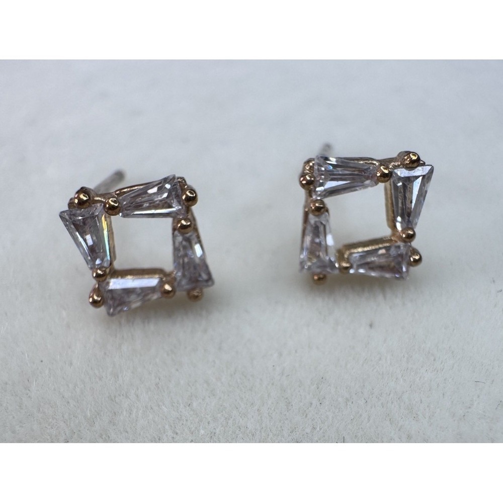 Fashion Gold Square Crystal Earrings Stud Women Jewelry Sparkle No Back NWOT